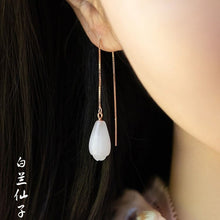 Load image into Gallery viewer, Natural White Jade Long Magnolia Earrings Vintage Style Retro Luxury Exquisite Women&#39;s Jewelry
