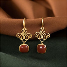 Load image into Gallery viewer, Natural Southern Red Agate Vintage Knot Earrings Retro Style Luxury Elegant Women&#39;s Silver Jewelry
