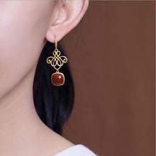 Load image into Gallery viewer, Natural Southern Red Agate Vintage Knot Earrings Retro Style Luxury Elegant Women&#39;s Silver Jewelry
