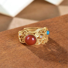 Load image into Gallery viewer, Natural Southern Red Agate Open Ring Vintage Style Retro Luxury Women&#39;s Silver Jewelry
