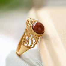 Load image into Gallery viewer, Natural Southern Red Agate Open Ring Vintage Style Retro Luxury Women&#39;s Silver Jewelry
