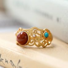 Load image into Gallery viewer, Natural Southern Red Agate Open Ring Vintage Style Retro Luxury Women&#39;s Silver Jewelry
