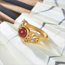 Load image into Gallery viewer, Natural Southern Red Agate Open Ring Vintage Style Retro Luxury Women&#39;s Silver Jewelry
