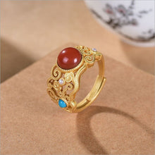 Load image into Gallery viewer, Natural Southern Red Agate Open Ring Vintage Style Retro Luxury Women&#39;s Silver Jewelry
