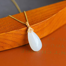 Load image into Gallery viewer, Natural White Jade Drop Shaped Pendant Necklace Vintage Retro Creative Luxury Jewelry
