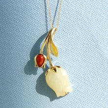 Load image into Gallery viewer, Natural White Jade Tulip Flower Pendant Necklace Vintage Style Retro Design Women&#39;s Jewelry
