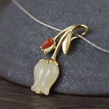 Load image into Gallery viewer, Natural White Jade Tulip Flower Pendant Necklace Vintage Style Retro Design Women&#39;s Jewelry
