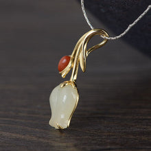 Load image into Gallery viewer, Natural White Jade Tulip Flower Pendant Necklace Vintage Style Retro Design Women&#39;s Jewelry
