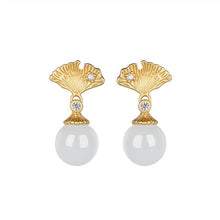 Load image into Gallery viewer, Natural White Jade Lotus Blossom Round Bead Earrings Vintage Retro Charm Women&#39;s Jewelry
