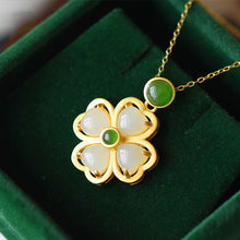 Load image into Gallery viewer, Lokaloca Natural White Fine Jade Lucky Clover Pendant Necklace
