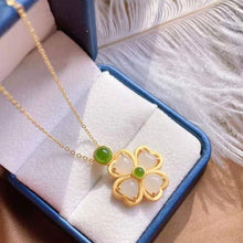 Load image into Gallery viewer, Lokaloca Natural White Fine Jade Lucky Clover Pendant Necklace
