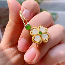 Load image into Gallery viewer, Lokaloca Natural White Fine Jade Lucky Clover Pendant Necklace
