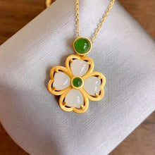 Load image into Gallery viewer, Lokaloca Natural White Fine Jade Lucky Clover Pendant Necklace
