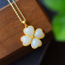 Load image into Gallery viewer, Natural White Jade Lucky Clover Heart-shaped Pendant Necklace Vintage Style Retro Luxury Christmas Gift
