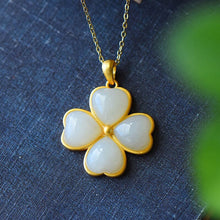 Load image into Gallery viewer, Natural White Jade Lucky Clover Heart-shaped Pendant Necklace Vintage Style Retro Luxury Christmas Gift
