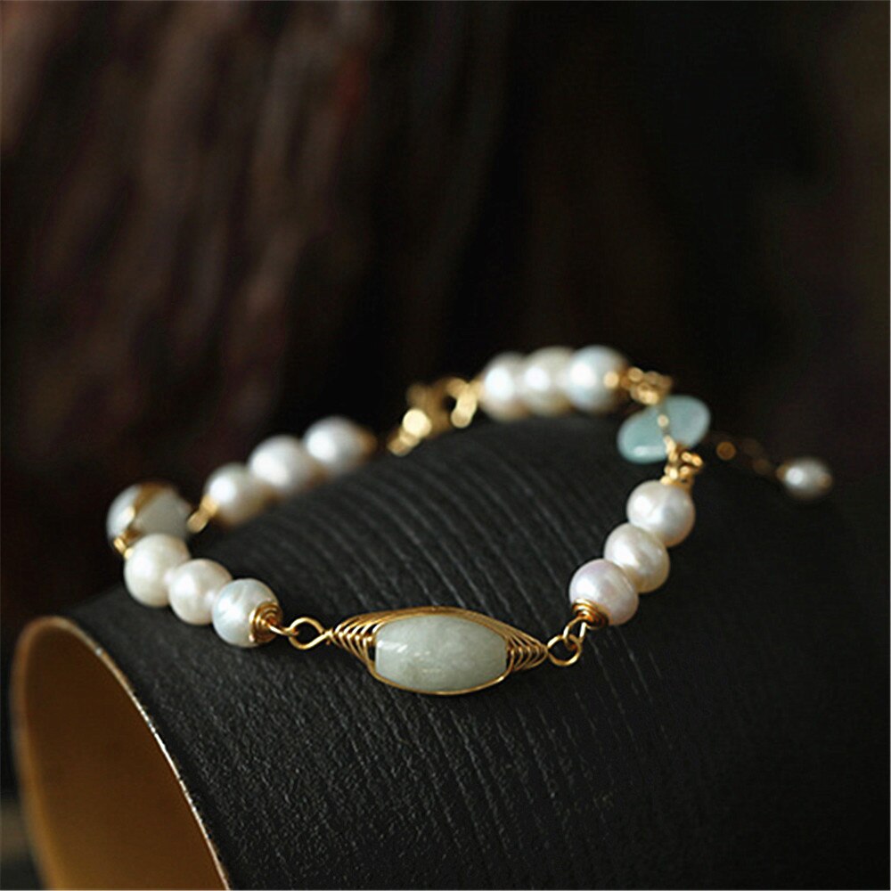 Lokaloca Handcrafted Natural Jade & Pearl Beaded Bracelet