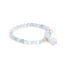 Load image into Gallery viewer, Lokaloca Handcrafted Natural Jadeite Beaded With Pearl Lotus Charm Bracelet
