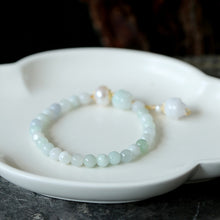 Load image into Gallery viewer, Lokaloca Handcrafted Natural Jadeite Beaded With Pearl Lotus Charm Bracelet
