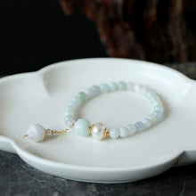 Load image into Gallery viewer, Lokaloca Handcrafted Natural Jadeite Beaded With Pearl Lotus Charm Bracelet
