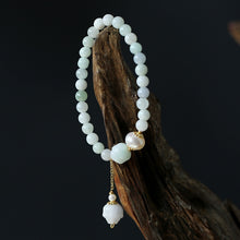 Load image into Gallery viewer, Lokaloca Handcrafted Natural Jadeite Beaded With Pearl Lotus Charm Bracelet
