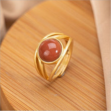 Load image into Gallery viewer, Natural Jade Silver Ring Female Fine Red Agate Opening Adjustable Ring
