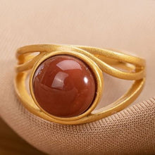 Load image into Gallery viewer, Natural Jade Silver Ring Female Fine Red Agate Opening Adjustable Ring
