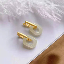 Load image into Gallery viewer, Natural White Jade Silver Inlaid Earrings Vintage Retro Creative Irregular Shaped Women&#39;s Brand Jewelry
