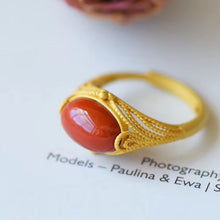 Load image into Gallery viewer, Natural Southern Red Agate Inlaid Craft Luxury Opening Adjustable Women&#39;s Ring
