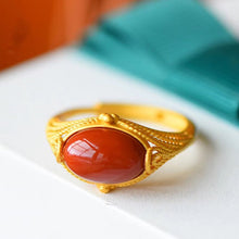 Load image into Gallery viewer, Natural Southern Red Agate Inlaid Craft Luxury Opening Adjustable Women&#39;s Ring
