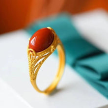 Load image into Gallery viewer, Natural Southern Red Agate Inlaid Craft Luxury Opening Adjustable Women&#39;s Ring
