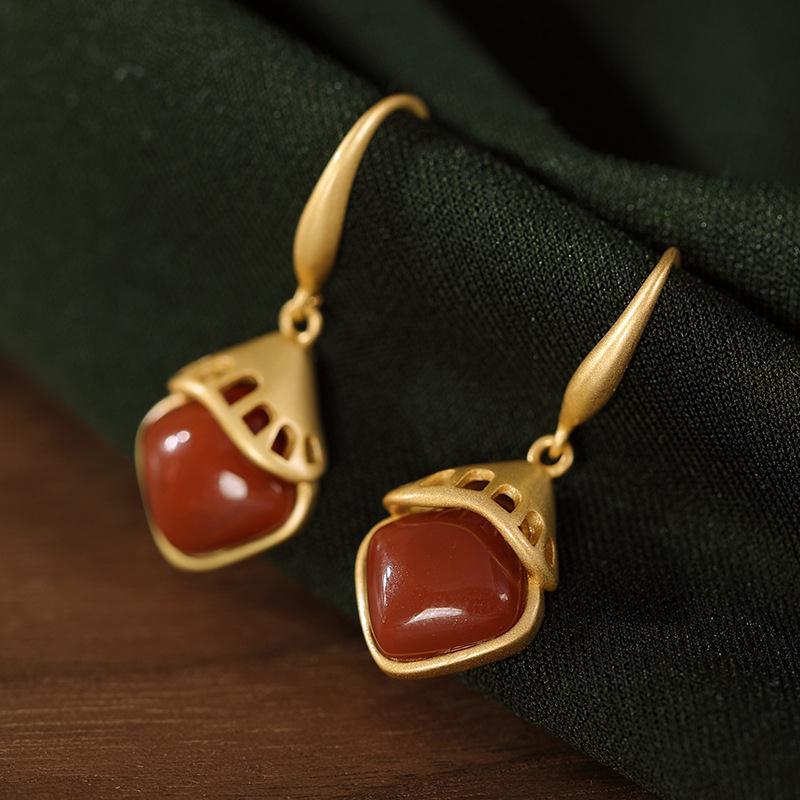 Natural Southern Red Agate Original Silver Vintage Retro Classic Ladies Golden Brand Jewelry