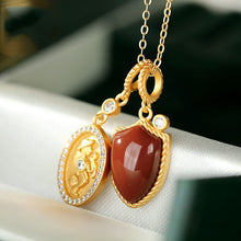 Load image into Gallery viewer, Natural Fine Southern Red Agate Silver Inlaid Knight and Shield Pendant Necklace French Retro Women&#39;s Brand Jewelry
