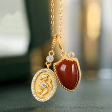 Load image into Gallery viewer, Natural Fine Southern Red Agate Silver Inlaid Knight and Shield Pendant Necklace French Retro Women&#39;s Brand Jewelry
