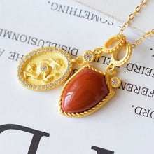 Load image into Gallery viewer, Natural Fine Southern Red Agate Silver Inlaid Knight and Shield Pendant Necklace French Retro Women&#39;s Brand Jewelry
