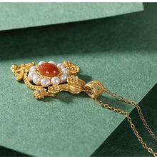 Load image into Gallery viewer, Natural Southern Red Agate Inlaid Pearl Silver Vintage Plum Blossom Charm Lady Pendant Necklace
