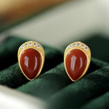 Load image into Gallery viewer, Natural Southern Red Agate Silver Inlaid Earrings Drop-shaped Retro Niche Design Crafts Women Brand Jewelry
