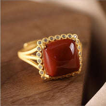 Load image into Gallery viewer, Natural Southern Red Agate Silver Inlaid Crystal Ring Vintage Retro  Opening Adjustable Female Brand Jewelry
