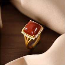 Load image into Gallery viewer, Natural Southern Red Agate Silver Inlaid Crystal Ring Vintage Retro  Opening Adjustable Female Brand Jewelry
