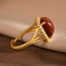 Load image into Gallery viewer, Natural Southern Red Agate Silver Inlaid Crystal Ring Vintage Retro  Opening Adjustable Female Brand Jewelry
