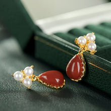 Load image into Gallery viewer, Natural Southern Red Agate Silver Inlaid Pearl Earrings Vintage Retro Charm Niche Crafts Women Brand Jewelry
