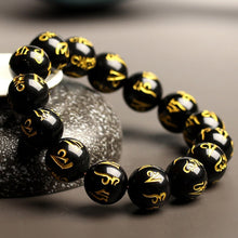 Load image into Gallery viewer, Handcrafted Natural Obsidian Beaded Engraved Tibetan Mantra Letter Bracelet
