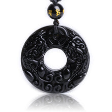 Load image into Gallery viewer, Handcrafted Natural Black Obsidian Donut Brave Pixiu Pendant Necklace
