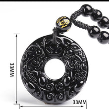 Load image into Gallery viewer, Handcrafted Natural Black Obsidian Donut Brave Pixiu Pendant Necklace
