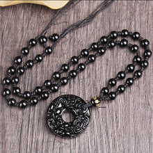 Load image into Gallery viewer, Handcrafted Natural Black Obsidian Donut Brave Pixiu Pendant Necklace
