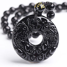 Load image into Gallery viewer, Handcrafted Natural Black Obsidian Donut Brave Pixiu Pendant Necklace
