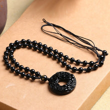 Load image into Gallery viewer, Handcrafted Natural Black Obsidian Donut Brave Pixiu Pendant Necklace
