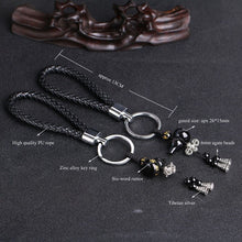 Load image into Gallery viewer, Natural Obsidian Lucky Gourd Pendant ibetan Silver Leather Keychain
