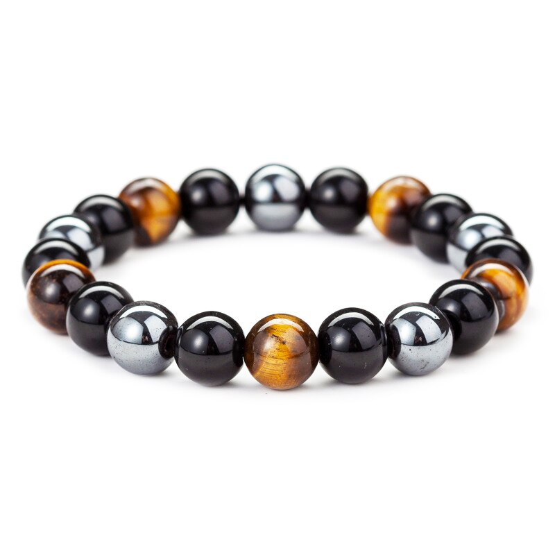 Natural Obsidian Hematite Tiger Eye Beaded Bracelet Magnetic Chakra Healing Jewelry