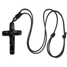 Load image into Gallery viewer, Handcrafted Natural Black Obsidian Jesus Christ Cross Pendant Necklace
