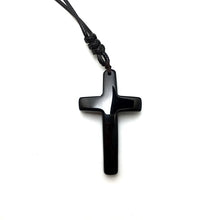 Load image into Gallery viewer, Handcrafted Natural Black Obsidian Jesus Christ Cross Pendant Necklace
